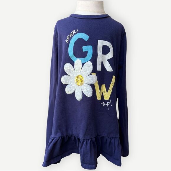 Gymboree Girls Blue Long Sleeve Ruffle Hem Never Grow Up Blue Sequin Shirt. 8. - Picture 1 of 7